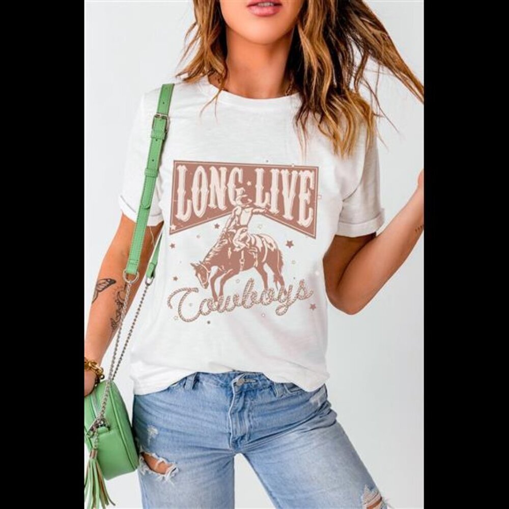 Cowboy Graphic Round Neck Short Sleeve T-Shirt